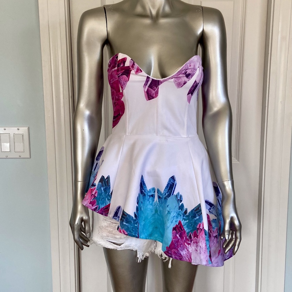 Premonition Peplum Top In Crystal Ice Print